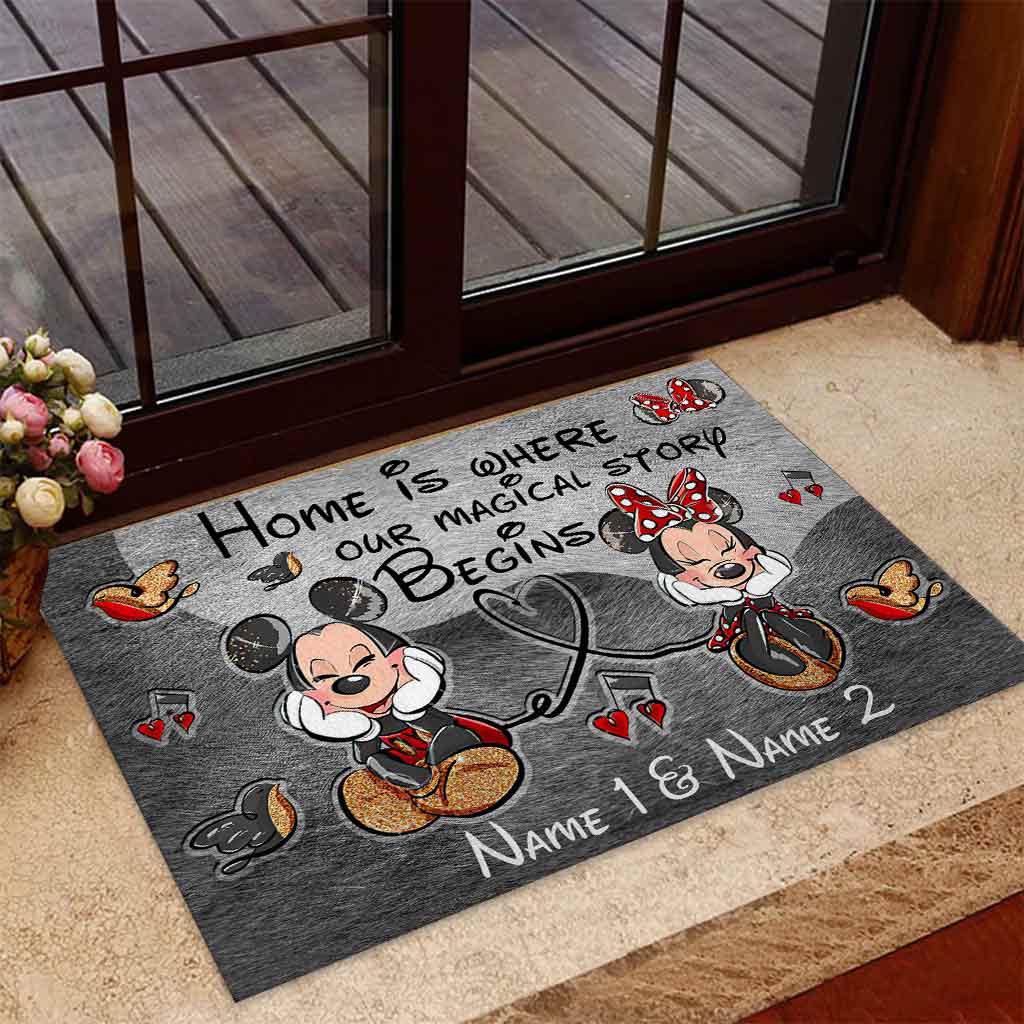 Personalized Disney Couple Doormat | Home Is Where Our Story Begins Gift Doormat GradoCreations