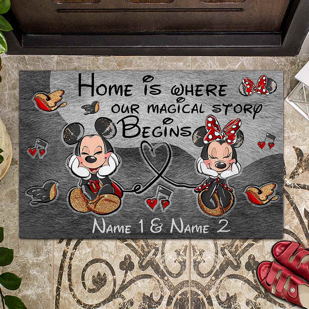 Personalized Disney Couple Doormat | Home Is Where Our Story Begins Gift Doormat GradoCreations