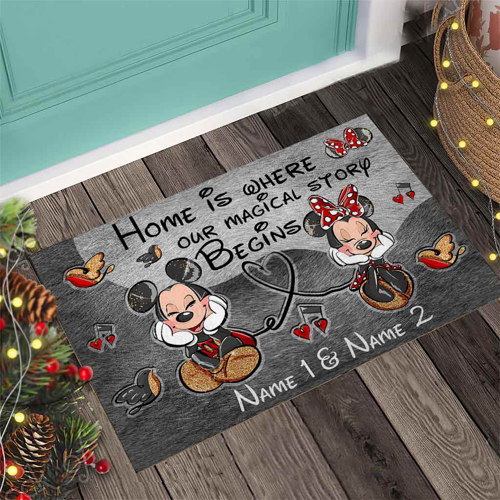 Personalized Disney Couple Doormat | Home Is Where Our Story Begins Gift Doormat GradoCreations