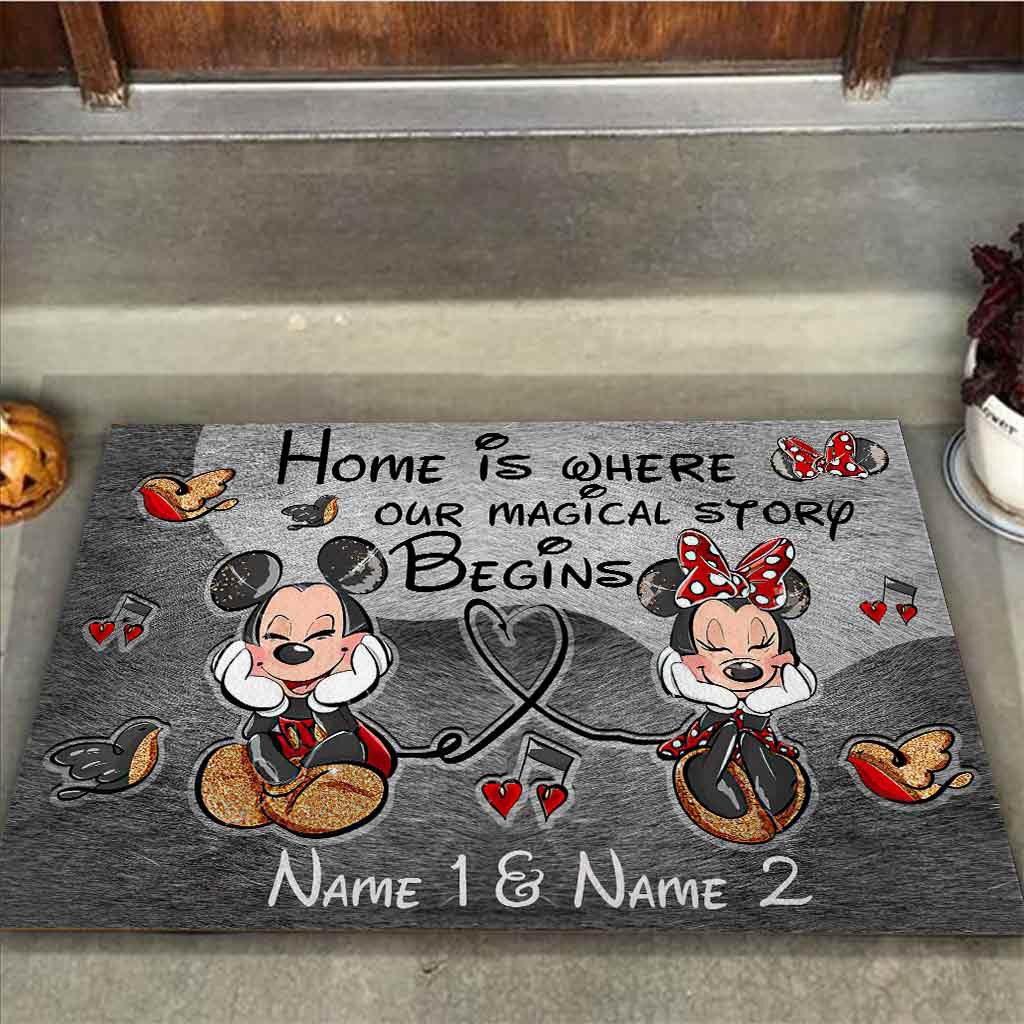 Personalized Disney Couple Doormat | Home Is Where Our Story Begins Gift Doormat GradoCreations