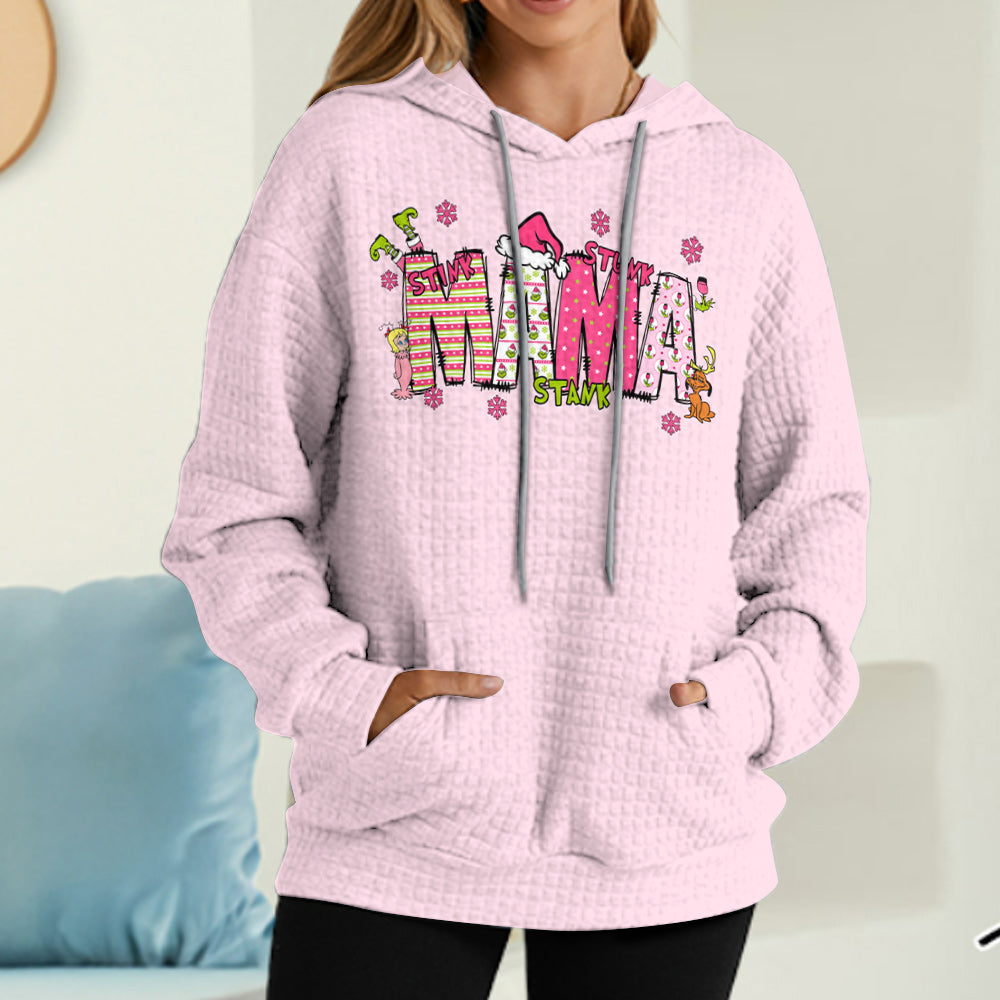 Personalized Mama Grinch Waffle Hoodie Custom Name Gift for Mom Waffle Hoodie GradoCreations