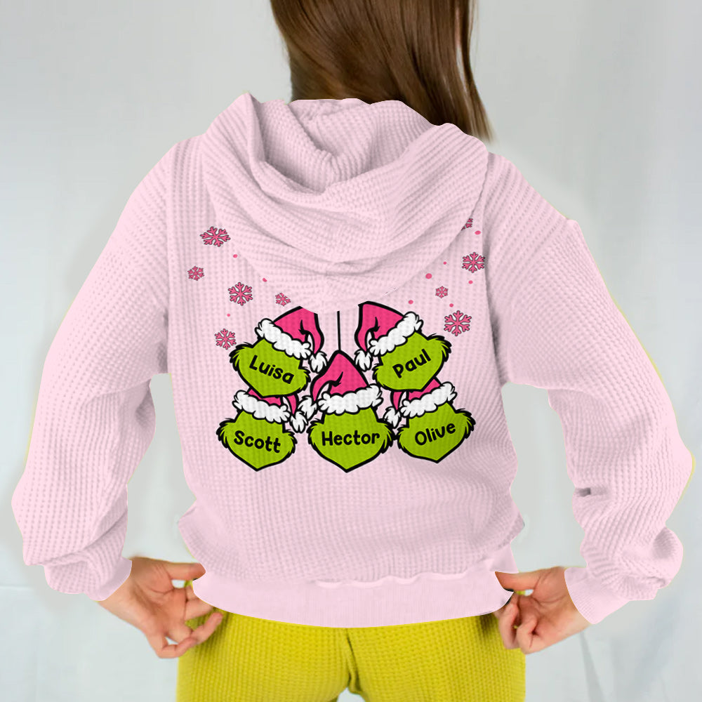 Personalized Mama Grinch Waffle Hoodie Custom Name Gift for Mom Waffle Hoodie GradoCreations