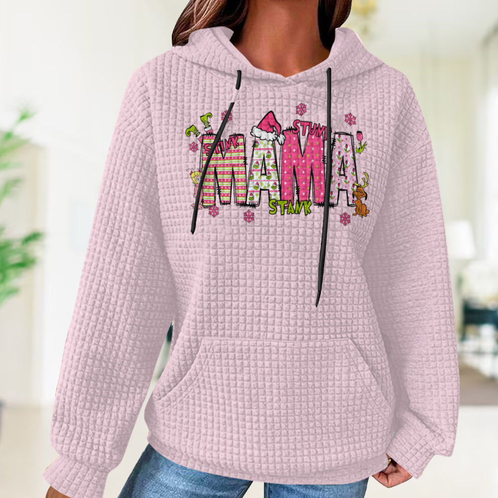 Personalized Mama Grinch Waffle Hoodie Custom Name Gift for Mom Waffle Hoodie GradoCreations