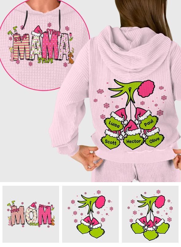 Personalized Mama Grinch Waffle Hoodie Custom Name Gift for Mom Waffle Hoodie GradoCreations