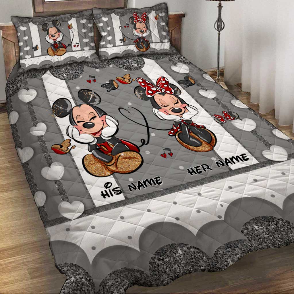 Personalized Mickey Mouse Quilt Set Custom Names | Unique Valentine Gift Quilt Set GradoCreations