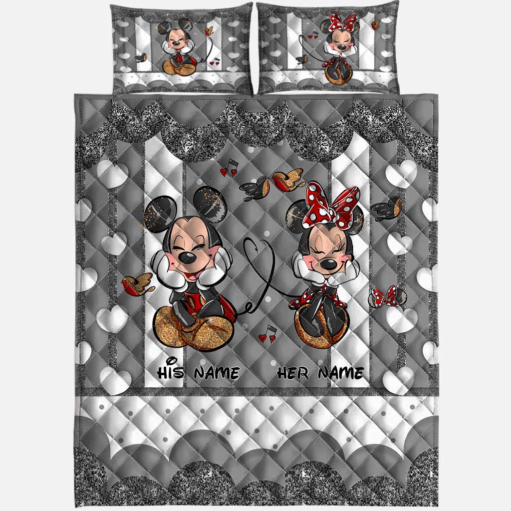 Personalized Mickey Mouse Quilt Set Custom Names | Unique Valentine Gift Quilt Set GradoCreations