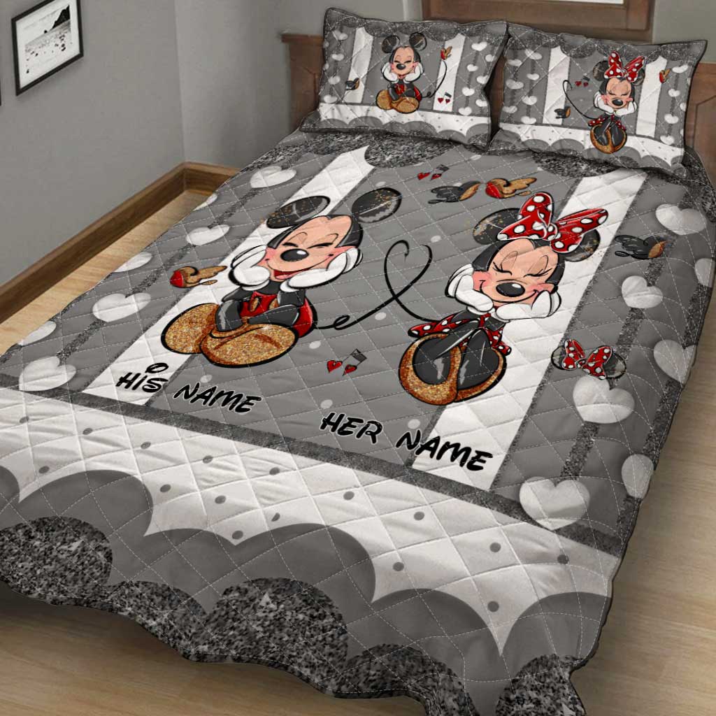 Personalized Mickey Mouse Quilt Set Custom Names | Unique Valentine Gift Quilt Set GradoCreations