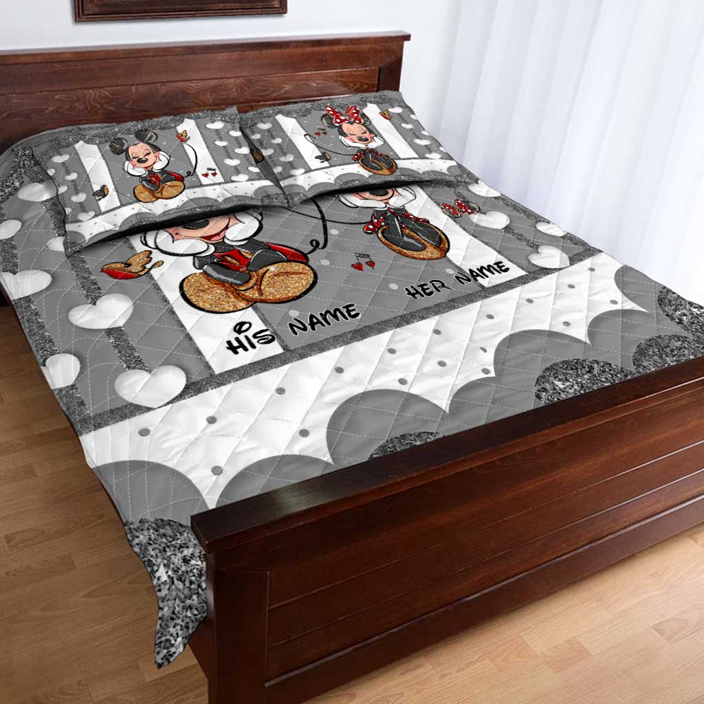 Personalized Mickey Mouse Quilt Set Custom Names | Unique Valentine Gift Quilt Set GradoCreations
