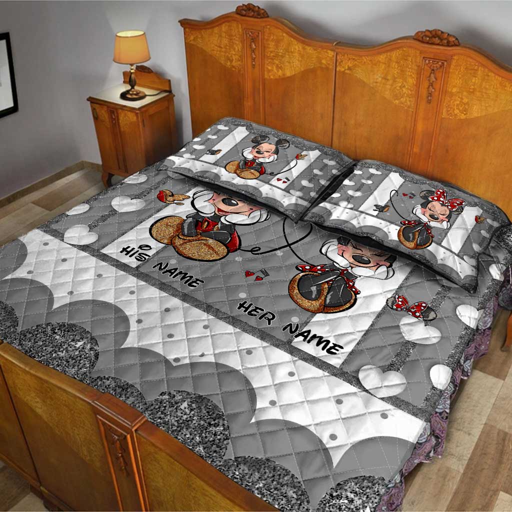 Personalized Mickey Mouse Quilt Set Custom Names | Unique Valentine Gift Quilt Set GradoCreations