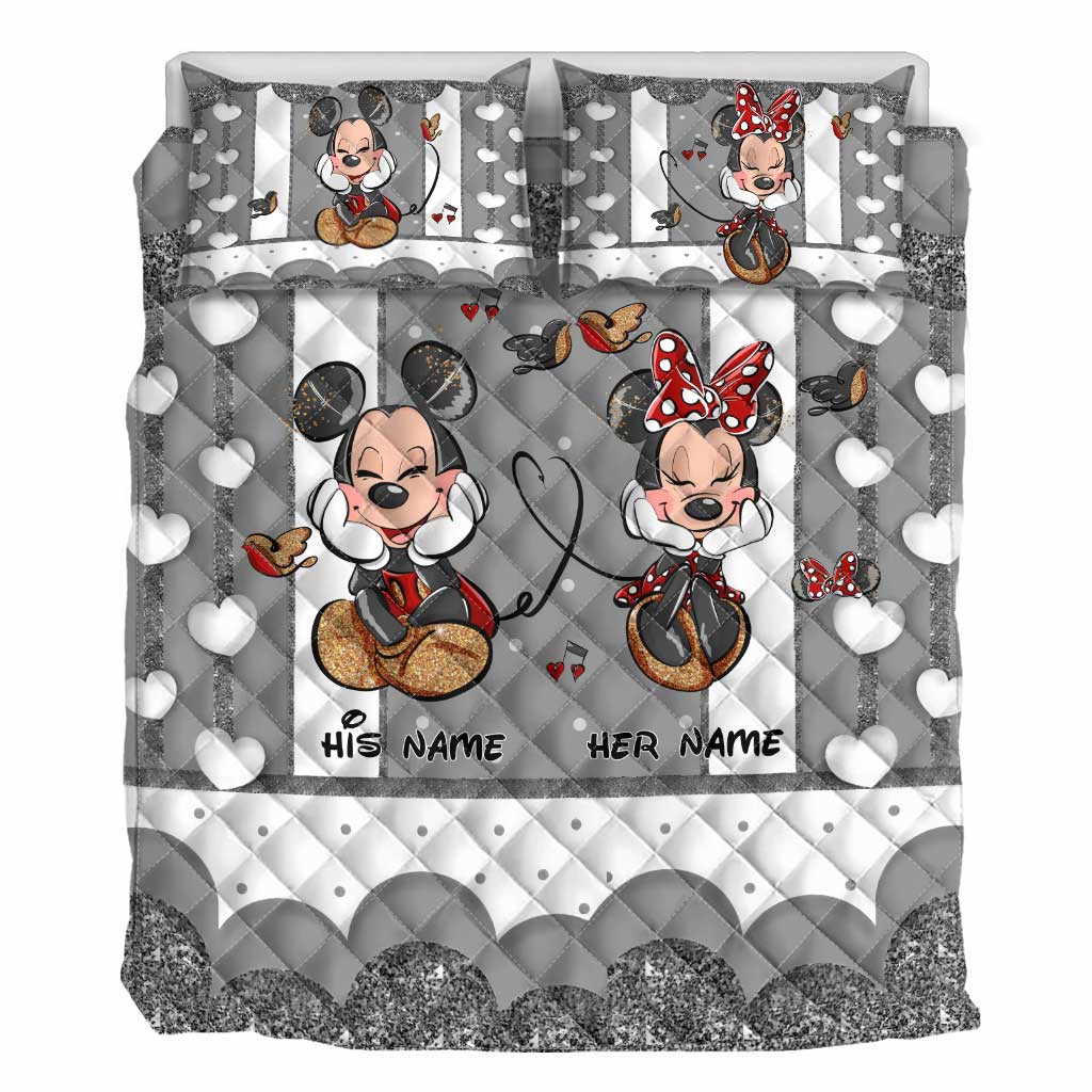 Personalized Mickey Mouse Quilt Set Custom Names | Unique Valentine Gift Quilt Set GradoCreations