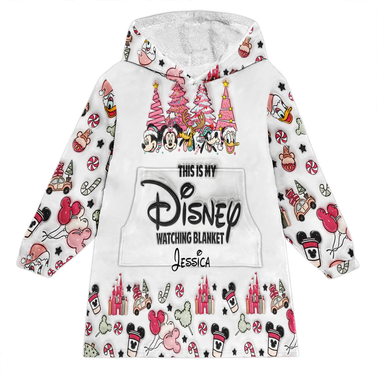 Personalized Disney Watching Blanket Hoodie Custom Name Gift Blanket Hoodie GradoCreations
