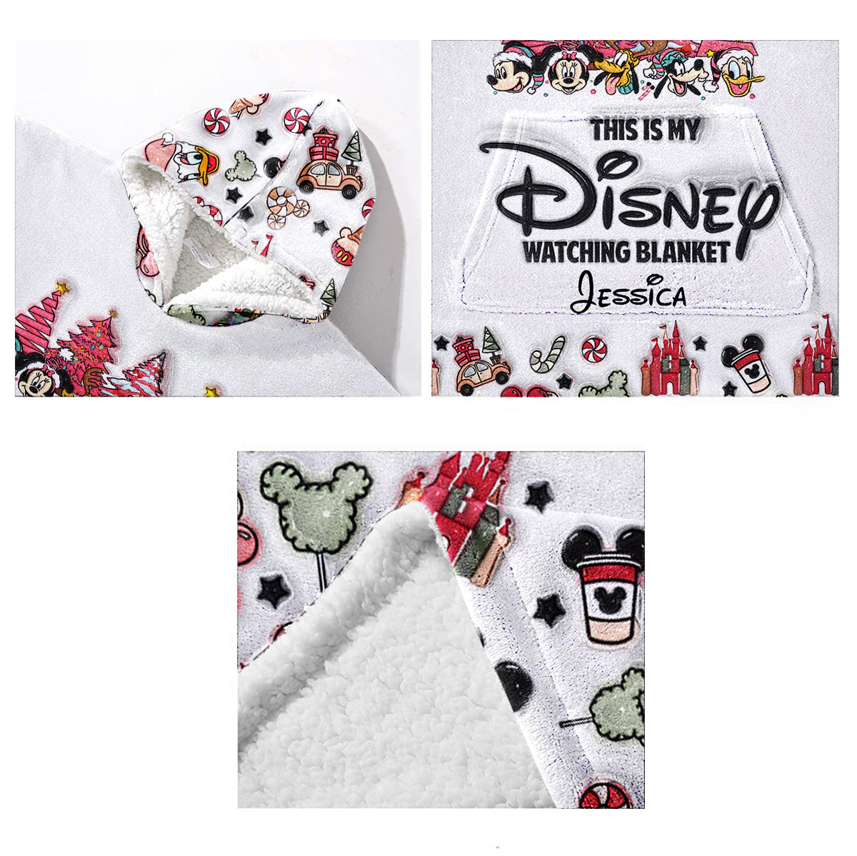 Personalized Disney Watching Blanket Hoodie Custom Name Gift Blanket Hoodie GradoCreations
