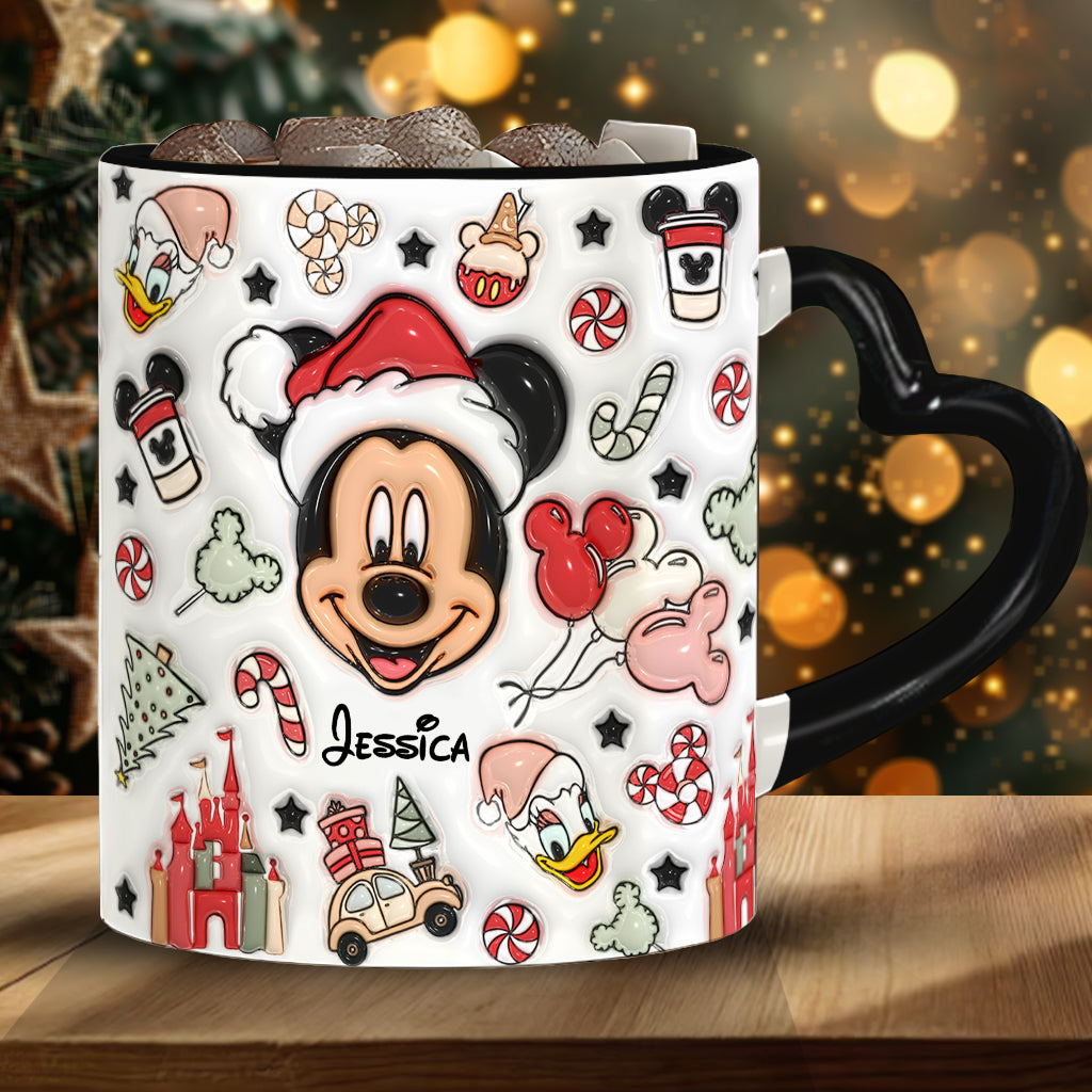 Personalized Christmas Heart Handle Mug with Mickey Mouse Design Heart Handle Mug GradoCreations