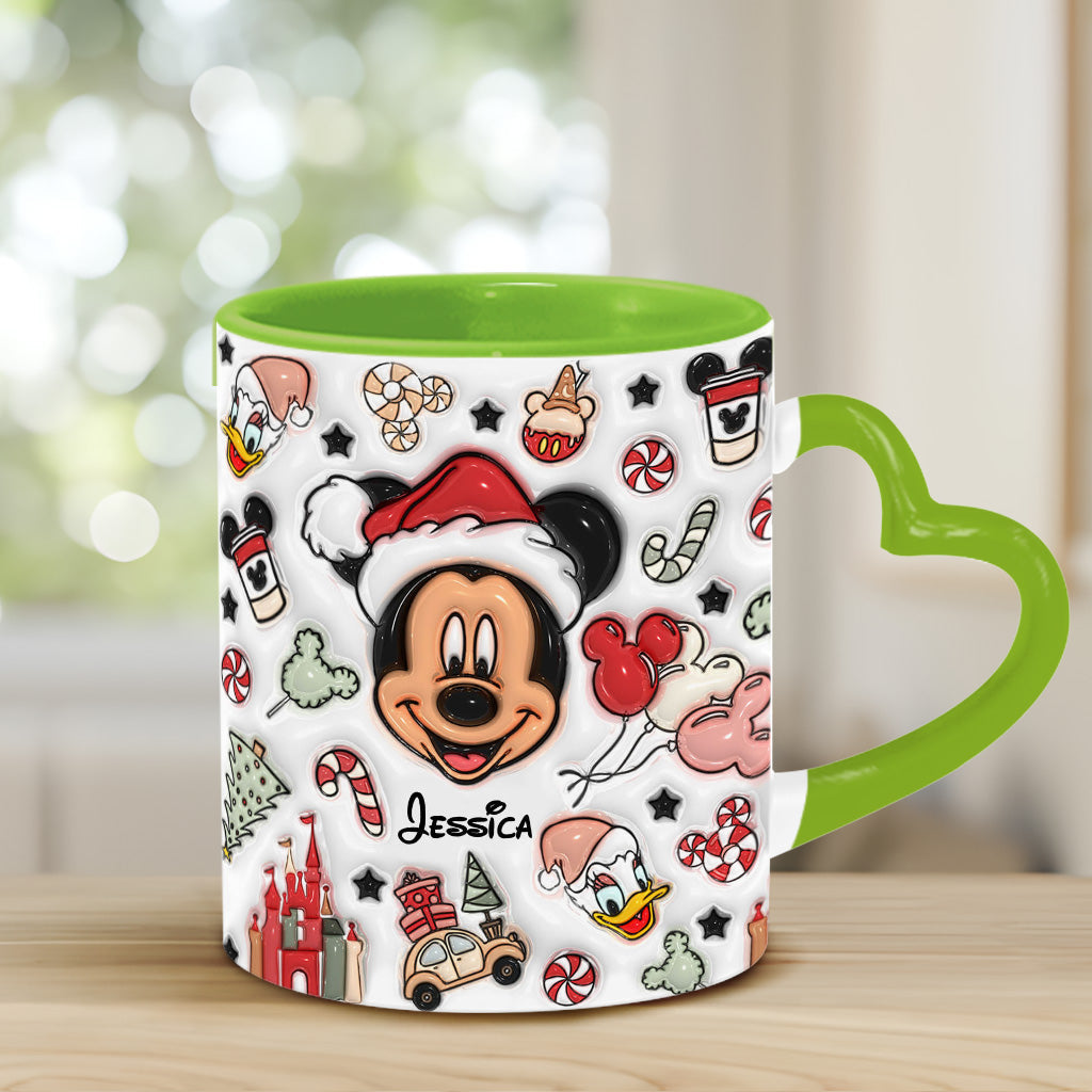 Personalized Christmas Heart Handle Mug with Mickey Mouse Design Heart Handle Mug GradoCreations