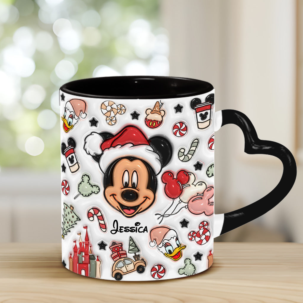 Personalized Christmas Heart Handle Mug with Mickey Mouse Design Heart Handle Mug GradoCreations