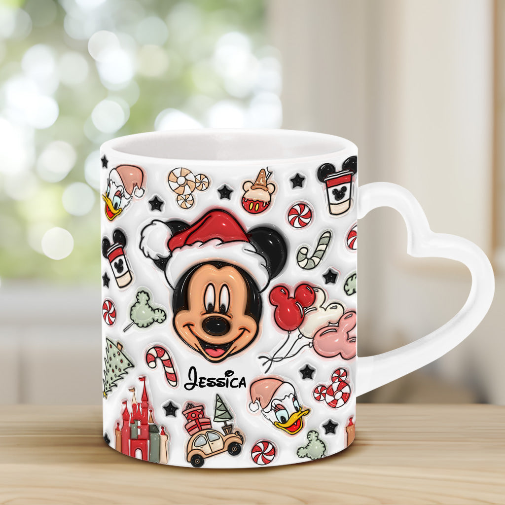Personalized Christmas Heart Handle Mug with Mickey Mouse Design Heart Handle Mug GradoCreations