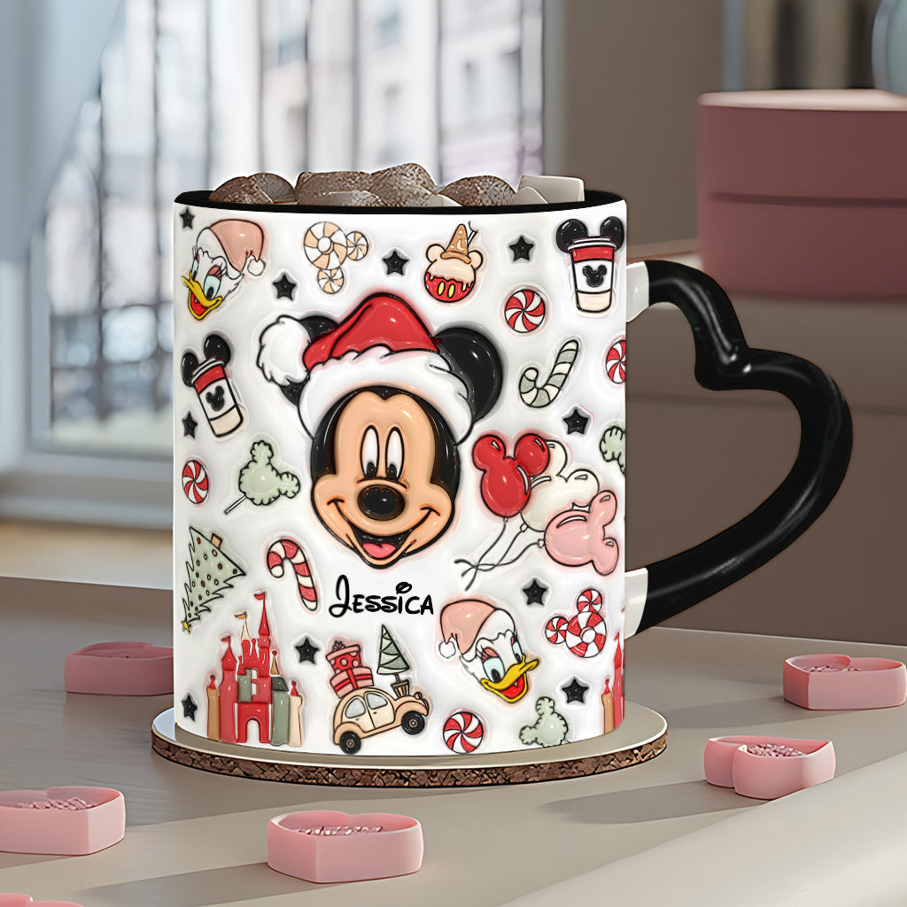 Personalized Christmas Heart Handle Mug with Mickey Mouse Design Heart Handle Mug GradoCreations