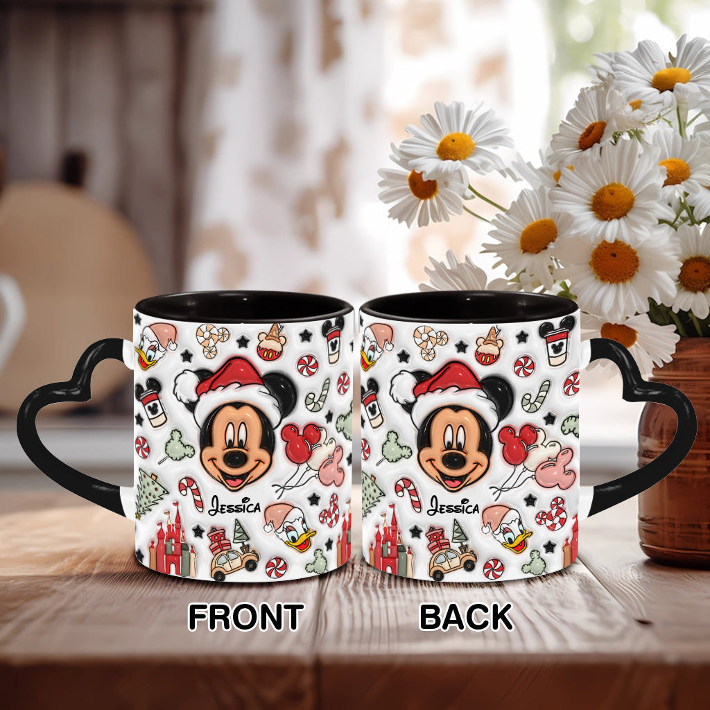 Personalized Christmas Heart Handle Mug with Mickey Mouse Design Heart Handle Mug GradoCreations