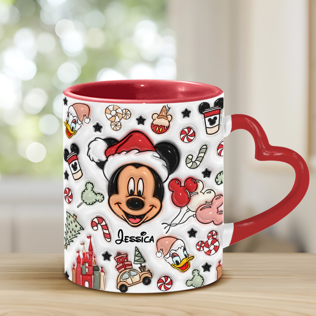 Personalized Christmas Heart Handle Mug with Mickey Mouse Design Heart Handle Mug GradoCreations
