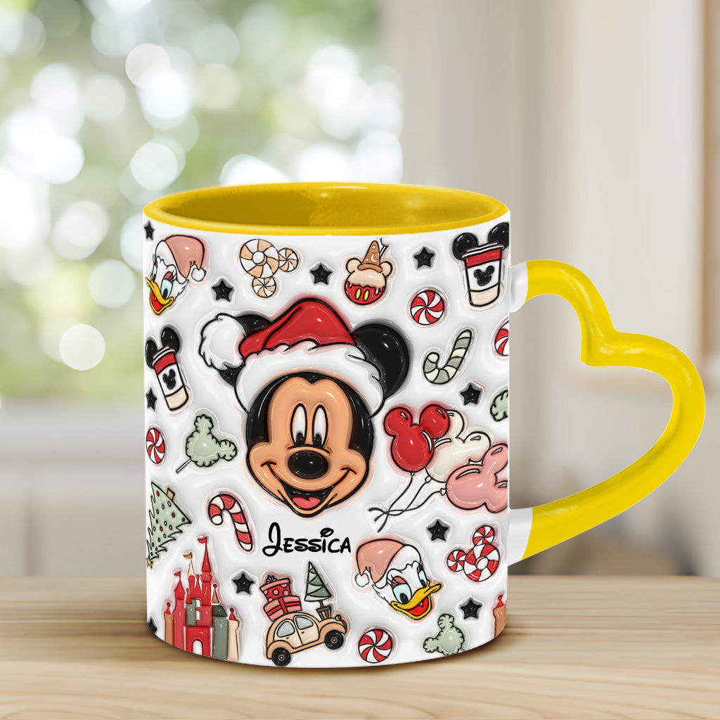 Personalized Christmas Heart Handle Mug with Mickey Mouse Design Heart Handle Mug GradoCreations