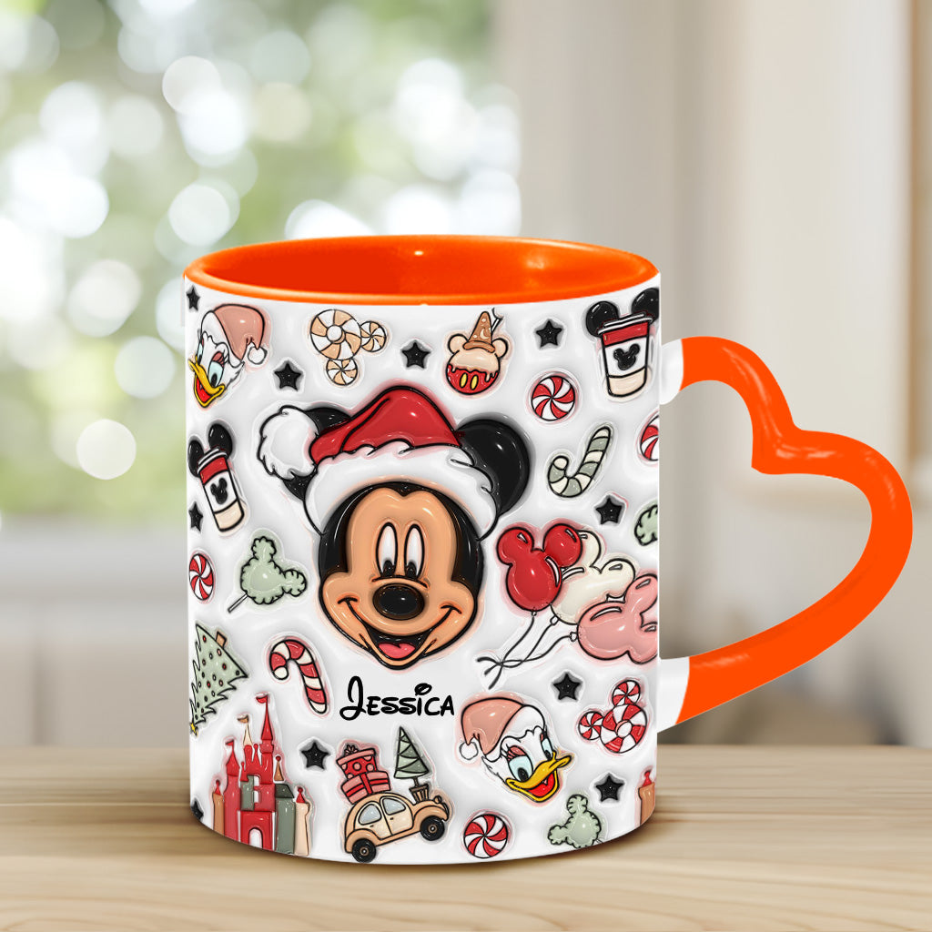 Personalized Christmas Heart Handle Mug with Mickey Mouse Design Heart Handle Mug GradoCreations