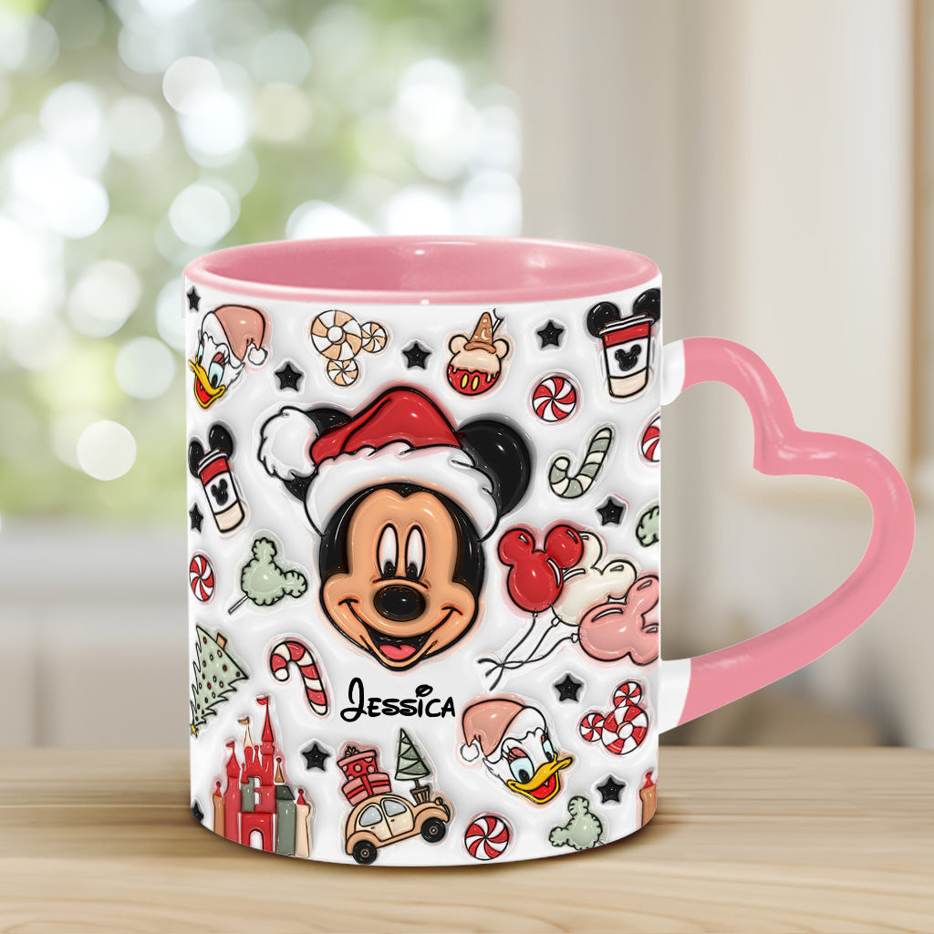 Personalized Christmas Heart Handle Mug with Mickey Mouse Design Heart Handle Mug GradoCreations