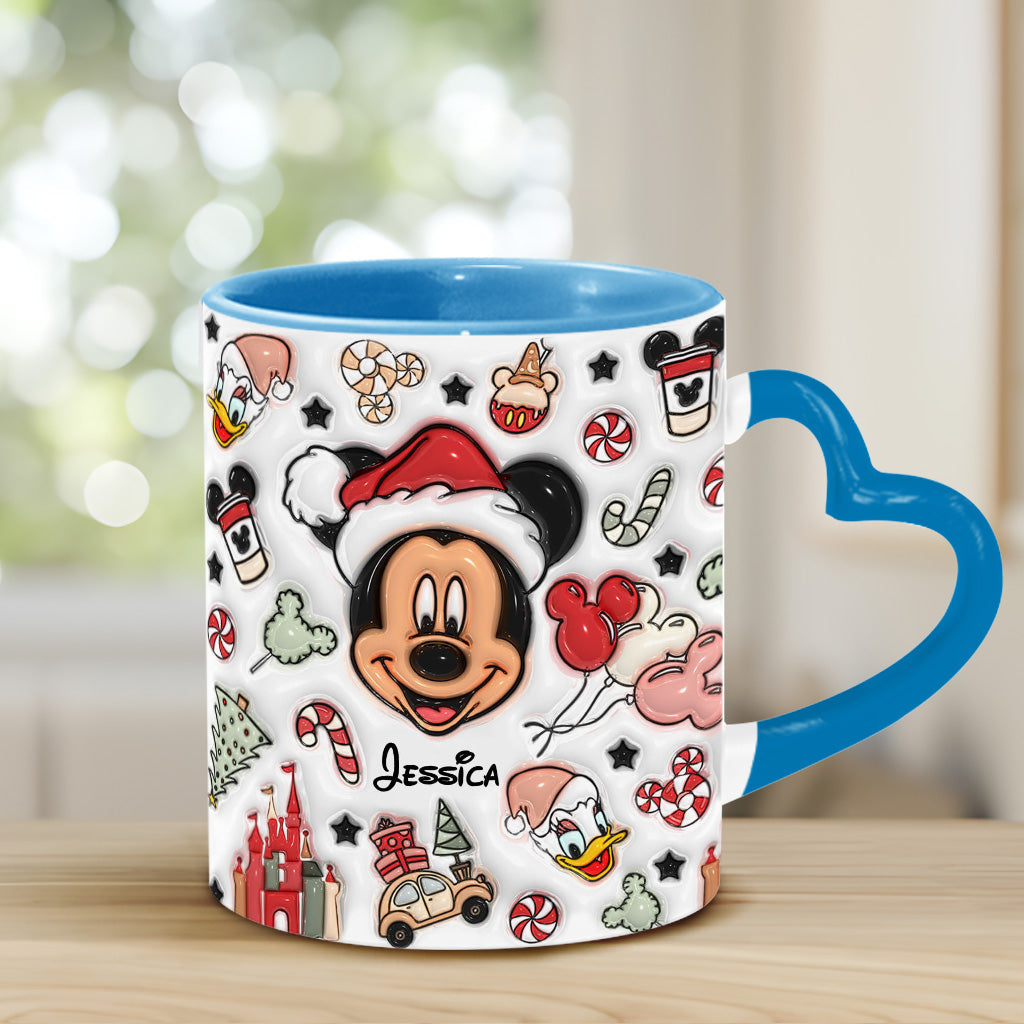 Personalized Christmas Heart Handle Mug with Mickey Mouse Design Heart Handle Mug GradoCreations