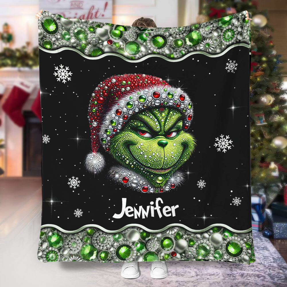 Personalized Grinch Christmas Blanket Soft Flannel Gift Blanket GradoCreations