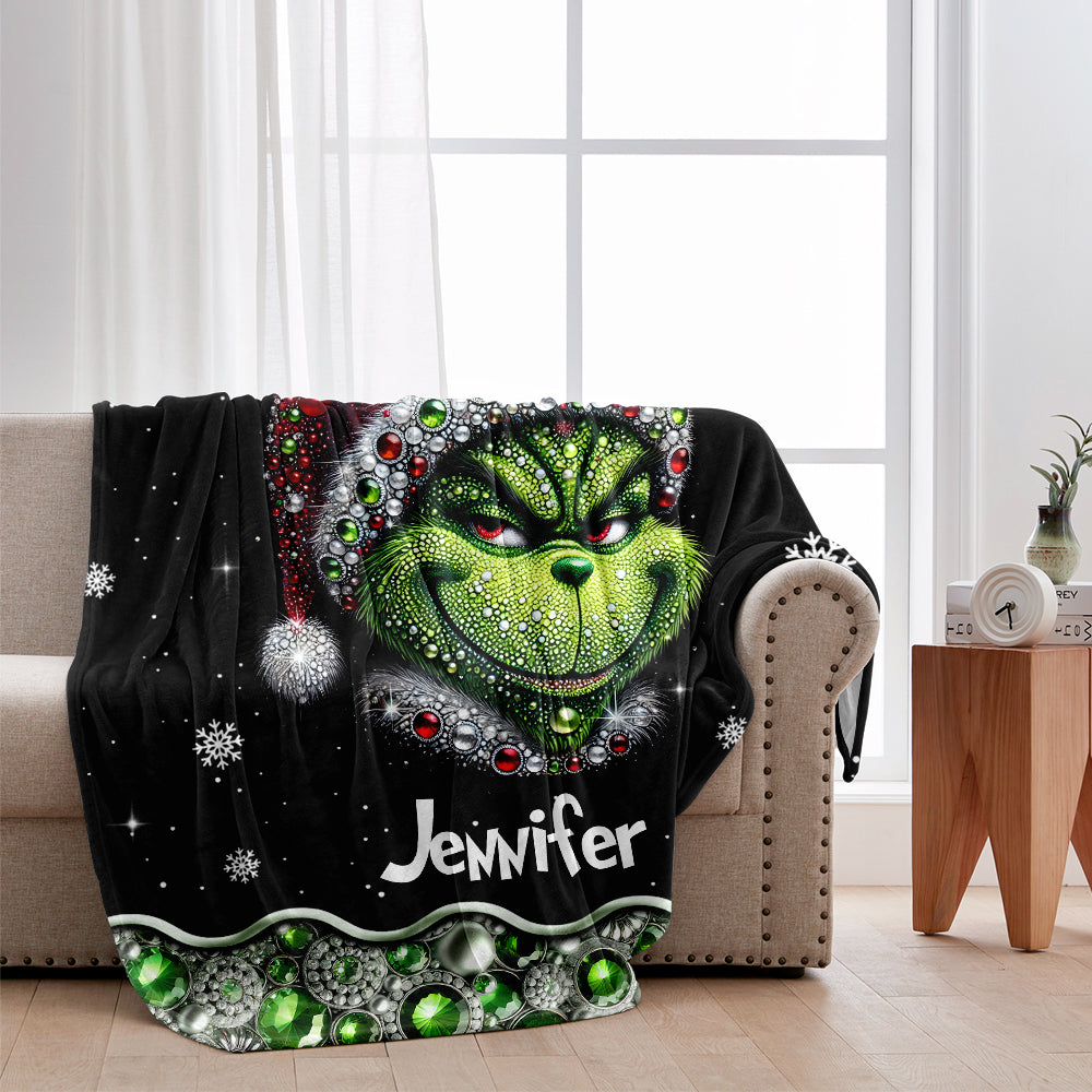 Personalized Grinch Christmas Blanket Soft Flannel Gift Blanket GradoCreations