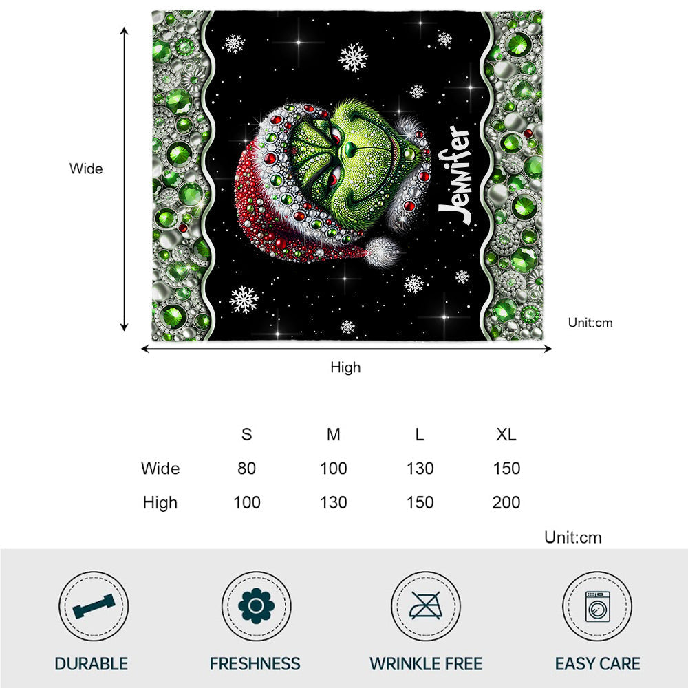 Personalized Grinch Christmas Blanket Soft Flannel Gift Blanket GradoCreations