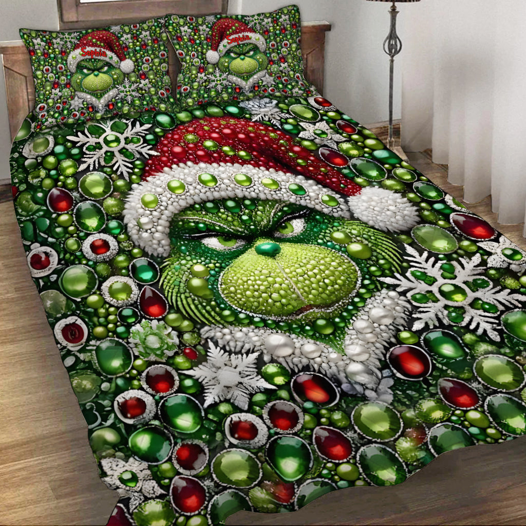 Personalized Grinchmas Quilt Set with Pillow Covers for Christmas Quilt Set GradoCreations