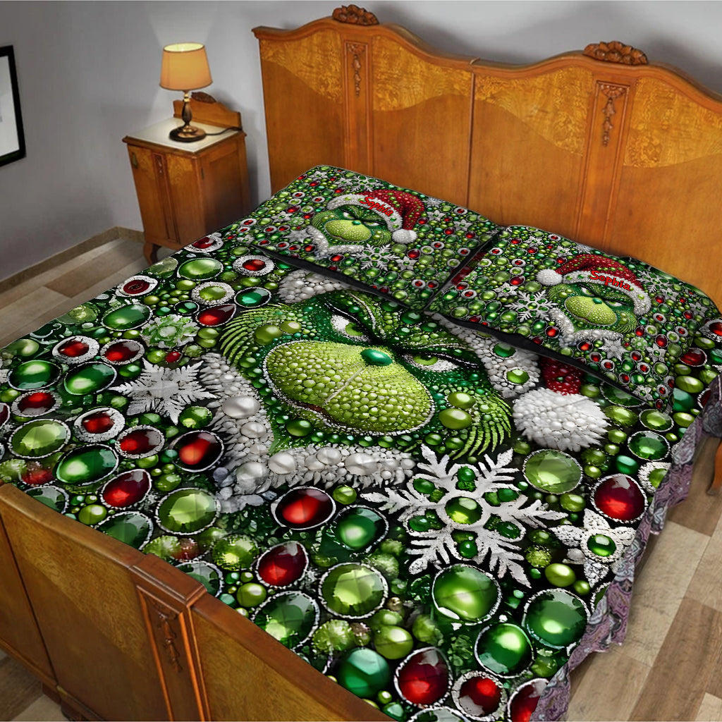 Personalized Grinchmas Quilt Set with Pillow Covers for Christmas Quilt Set GradoCreations