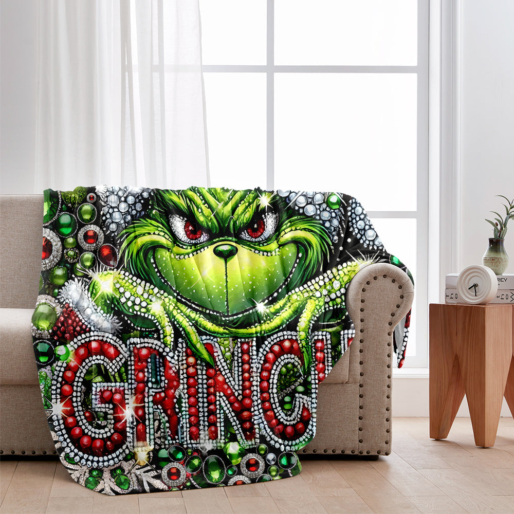 Personalized Grinch Christmas Blanket Custom Name Gift Blanket GradoCreations