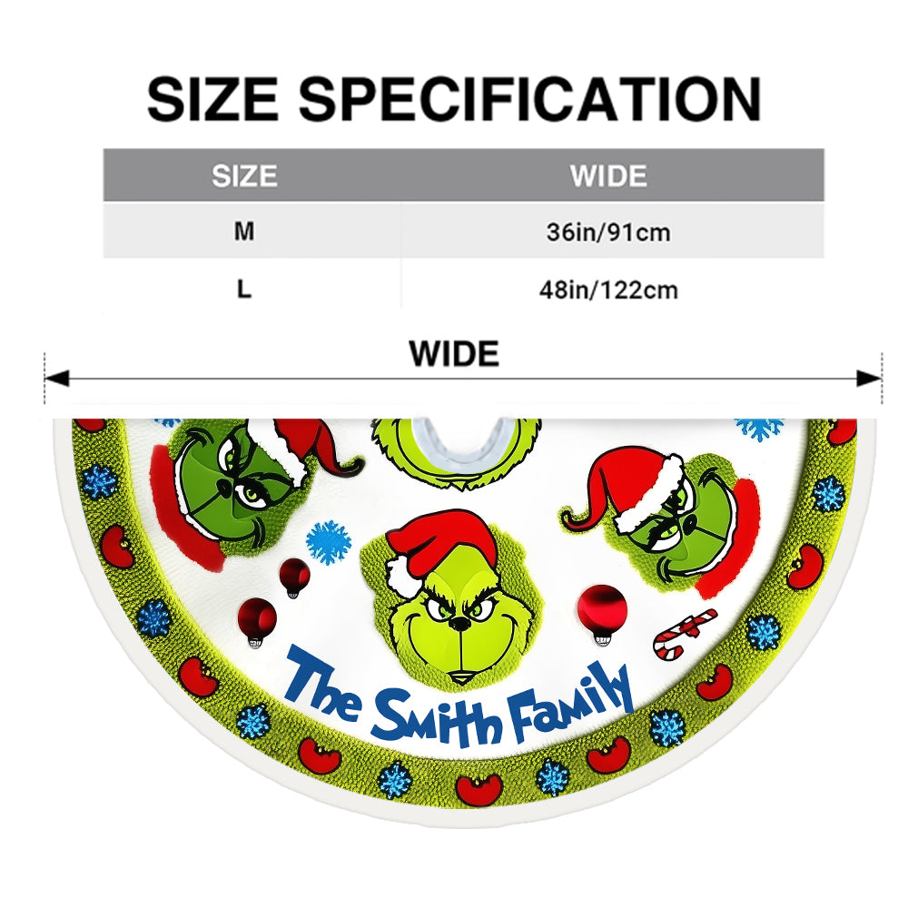 Personalized Grinch Christmas Tree Skirt Custom Family Name Gift Tree Skirt GradoCreations