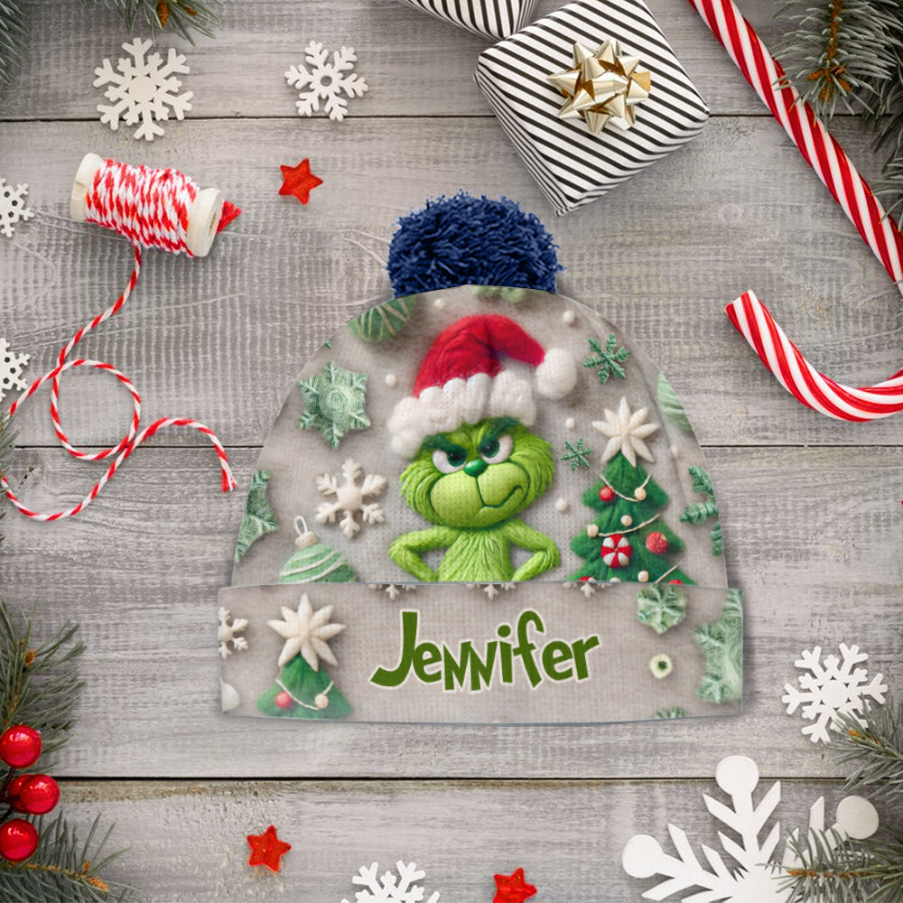 Personalized Merry Grinchmas Beanie Hat Custom Name Holiday Gift Beanie Hat GradoCreations
