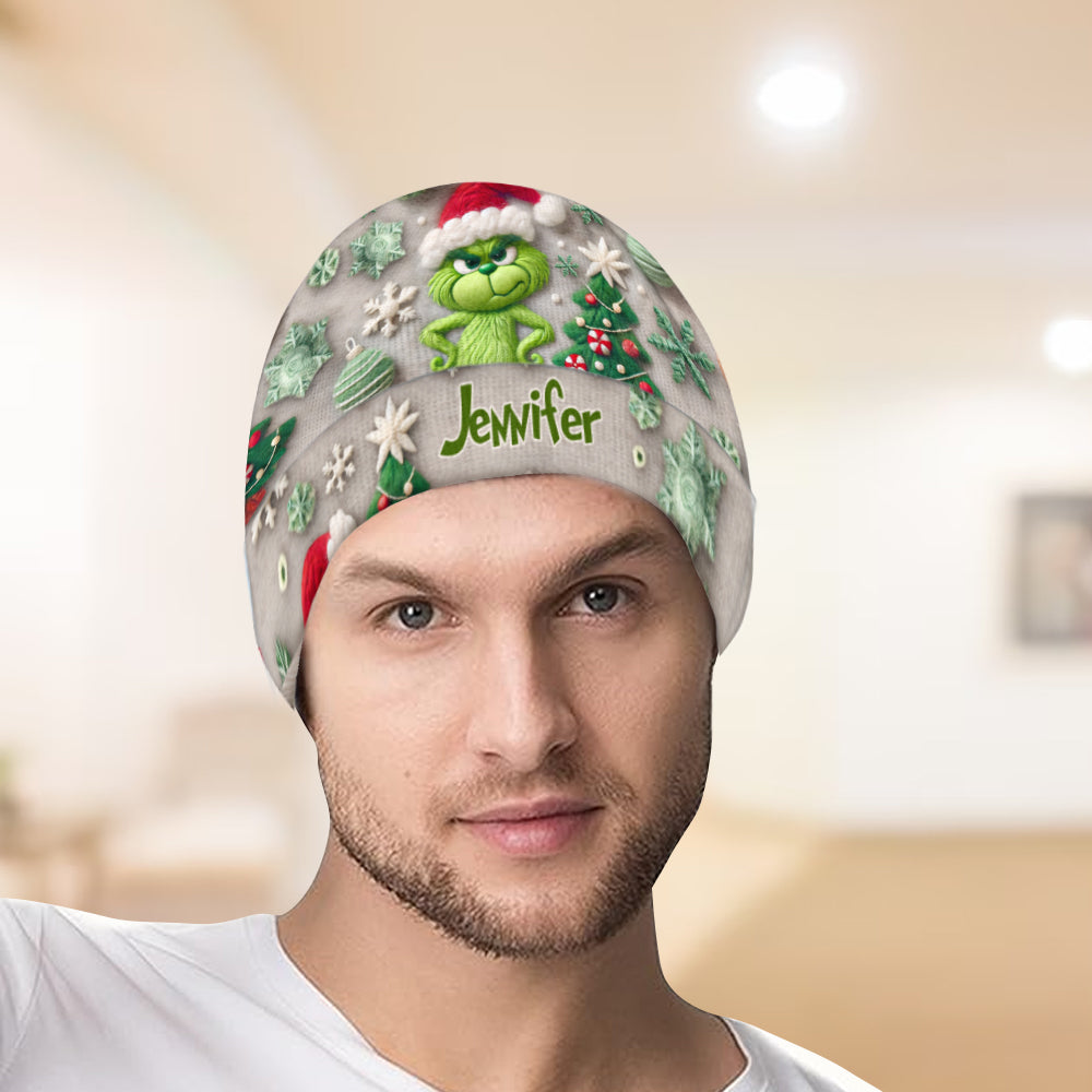 Personalized Merry Grinchmas Beanie Hat Custom Name Holiday Gift Beanie Hat GradoCreations