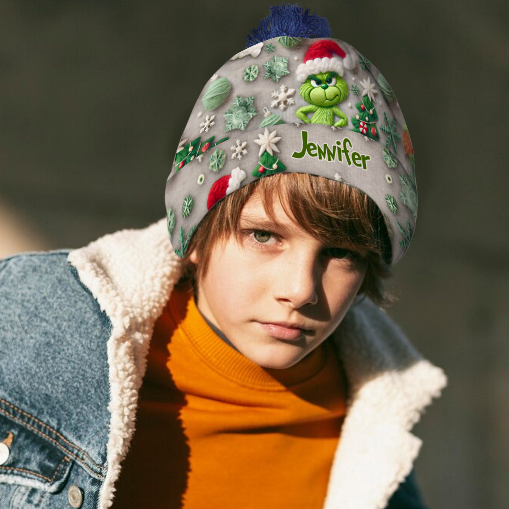 Personalized Merry Grinchmas Beanie Hat Custom Name Holiday Gift Beanie Hat GradoCreations
