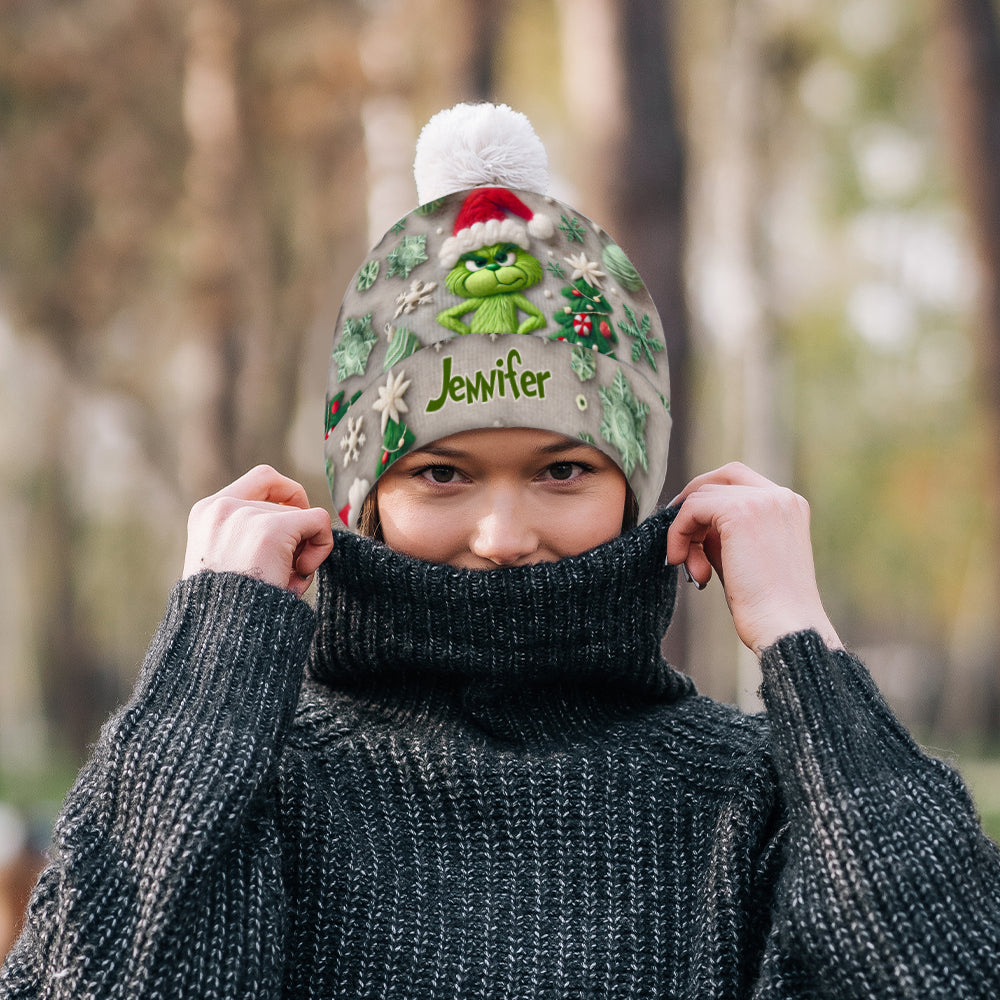 Personalized Merry Grinchmas Beanie Hat Custom Name Holiday Gift Beanie Hat GradoCreations