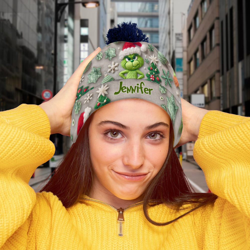Personalized Merry Grinchmas Beanie Hat Custom Name Holiday Gift Beanie Hat GradoCreations