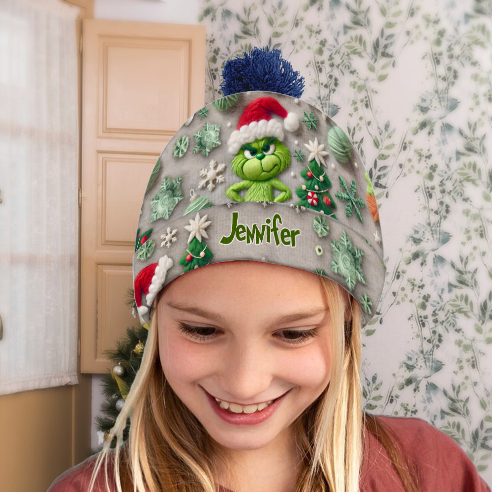 Personalized Merry Grinchmas Beanie Hat Custom Name Holiday Gift Beanie Hat GradoCreations