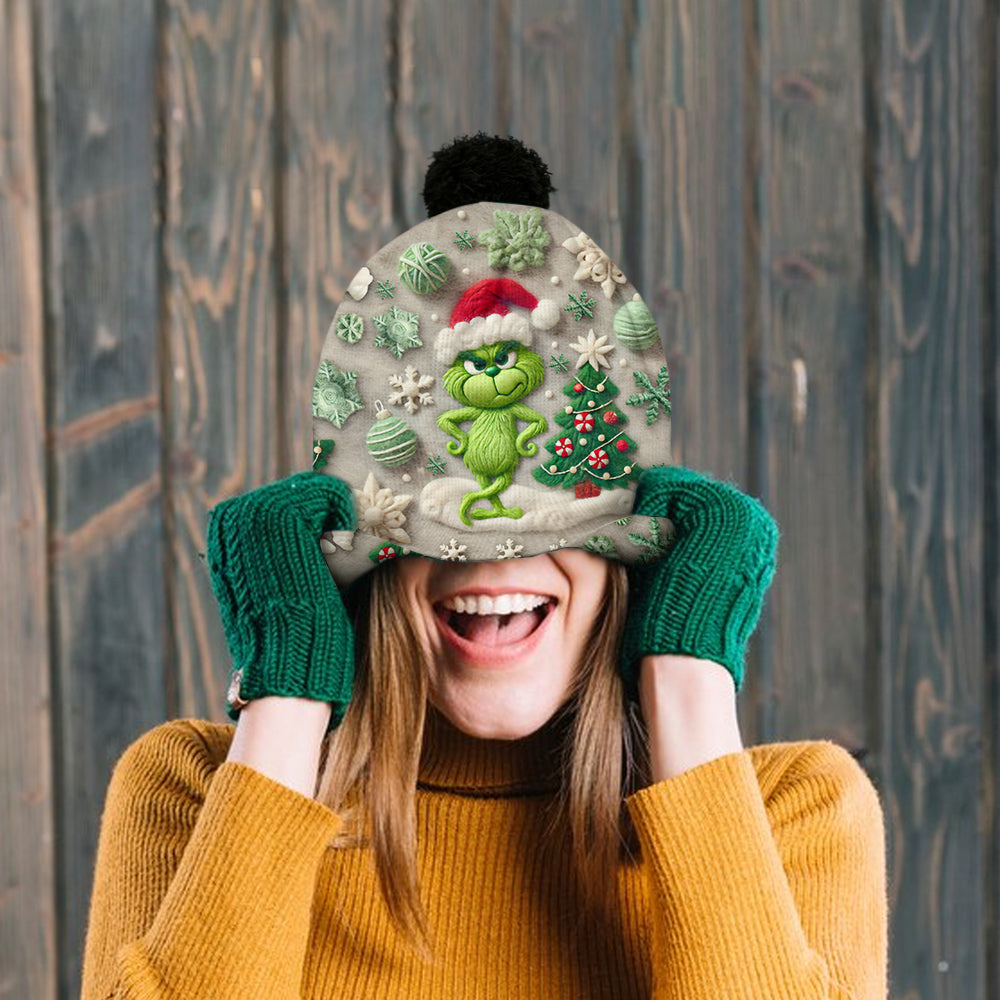 Personalized Merry Grinchmas Beanie Hat Custom Name Holiday Gift Beanie Hat GradoCreations