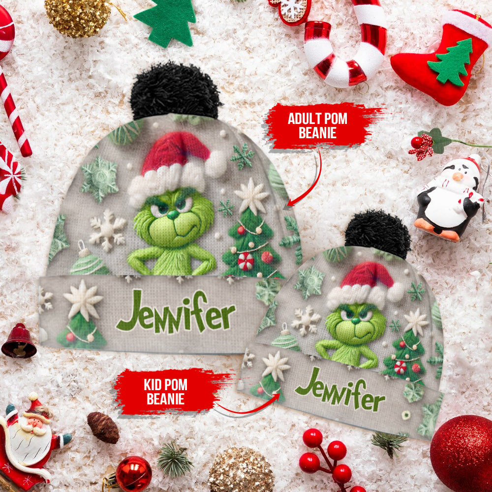 Personalized Merry Grinchmas Beanie Hat Custom Name Holiday Gift Beanie Hat GradoCreations