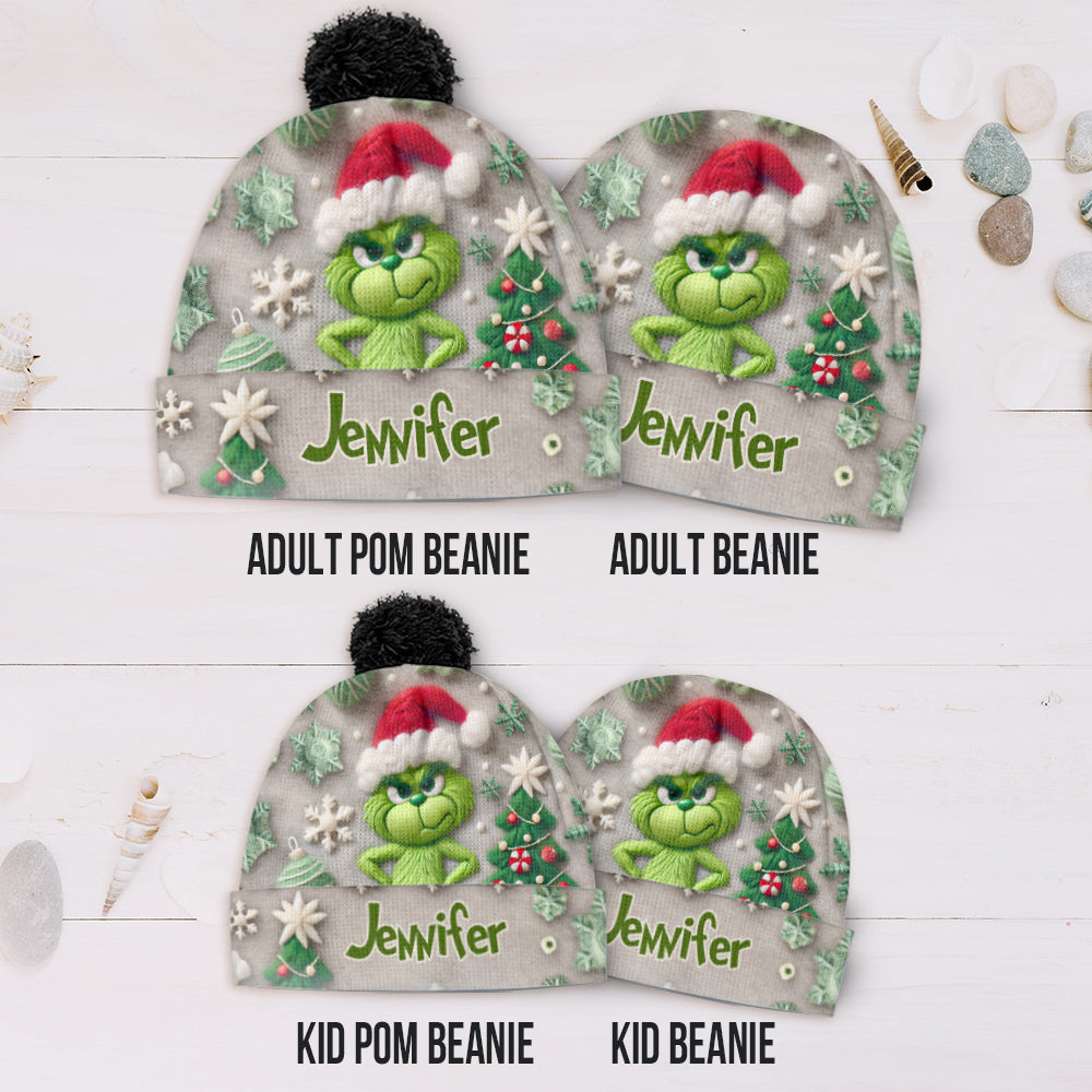 Personalized Merry Grinchmas Beanie Hat Custom Name Holiday Gift Beanie Hat GradoCreations