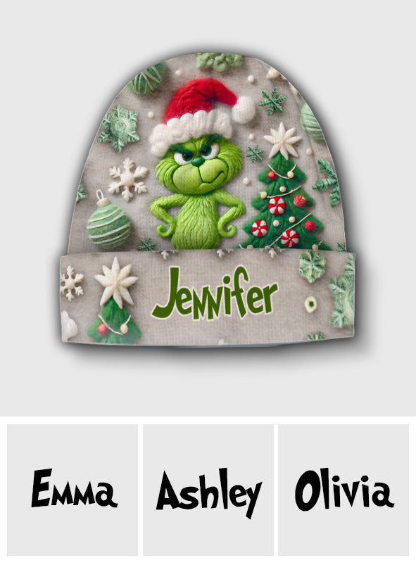 Personalized Merry Grinchmas Beanie Hat Custom Name Holiday Gift Beanie Hat GradoCreations