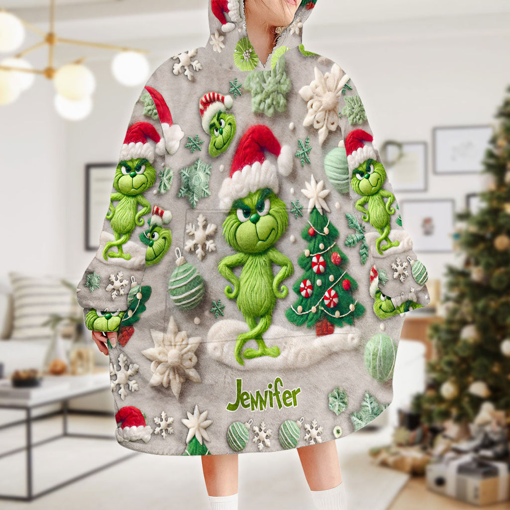 Personalized Grinchmas Blanket Hoodie Gift for Christmas Blanket Hoodie GradoCreations