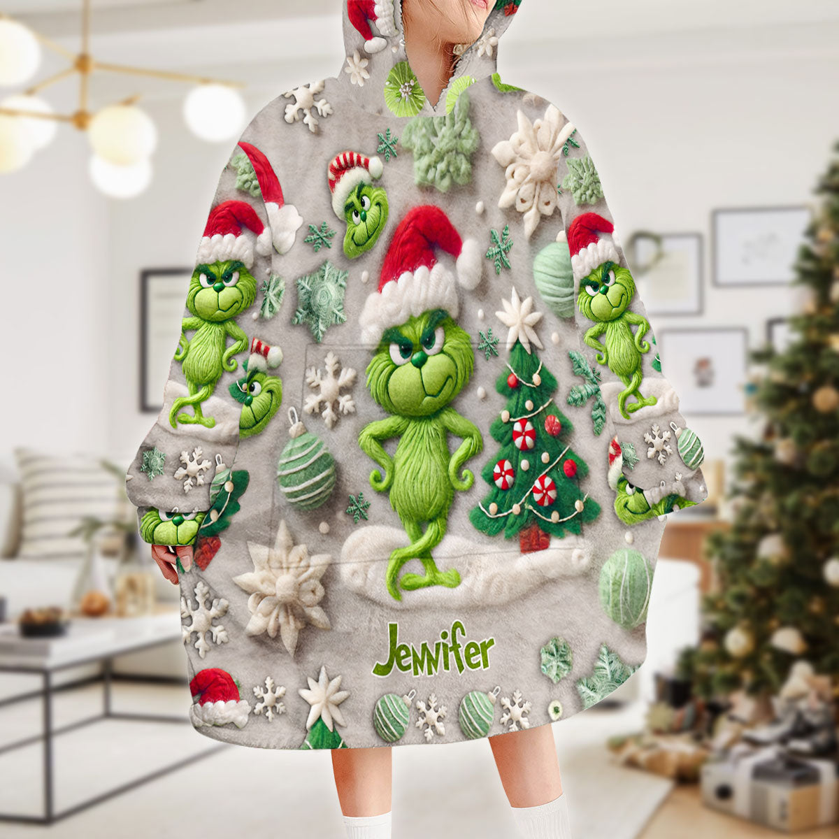 Personalized Grinchmas Blanket Hoodie Gift for Christmas Blanket Hoodie GradoCreations