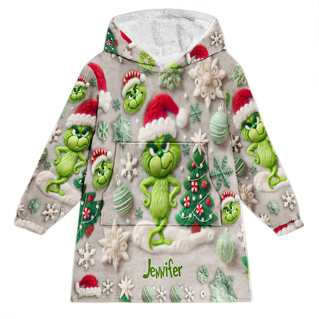 Personalized Grinchmas Blanket Hoodie Gift for Christmas Blanket Hoodie GradoCreations