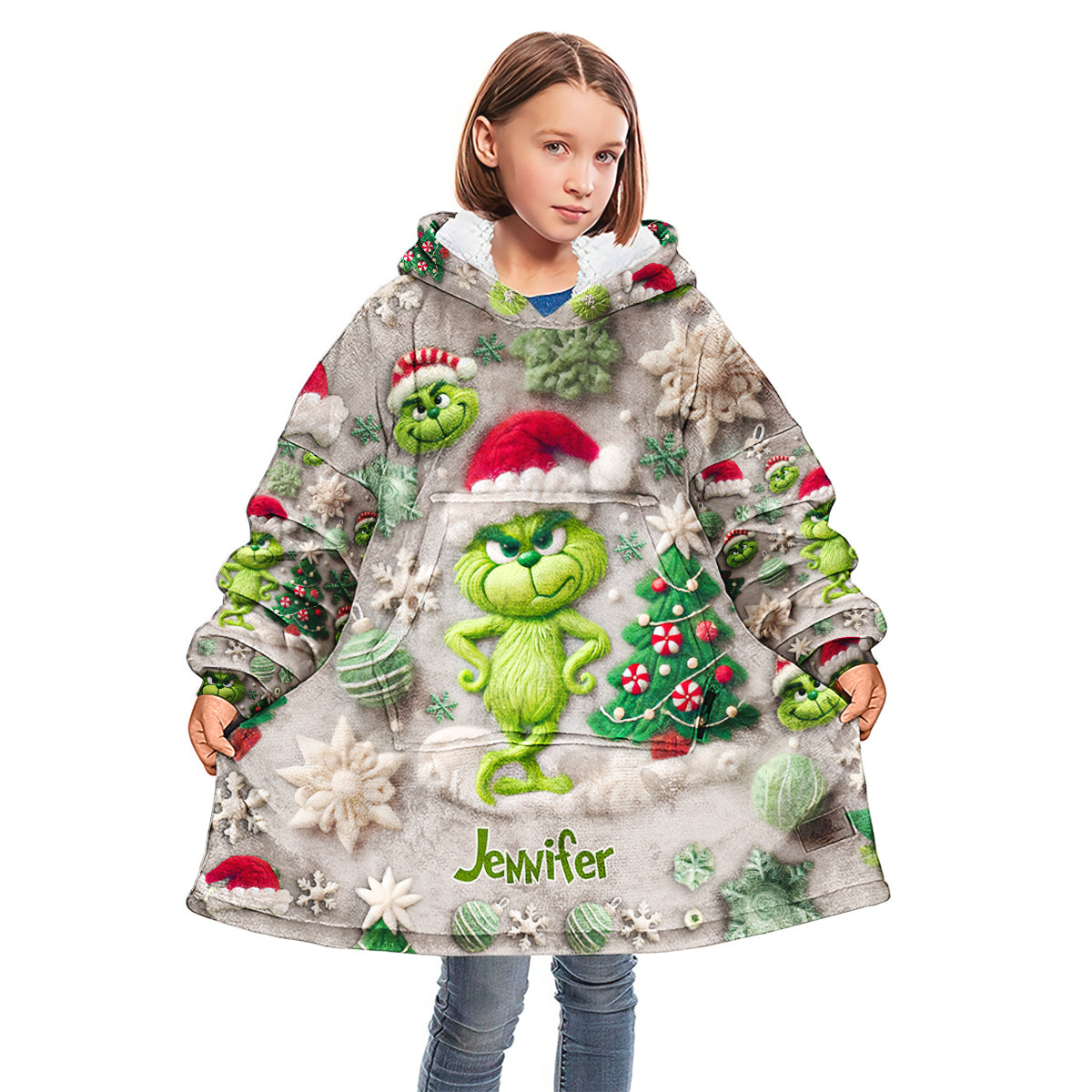 Personalized Grinchmas Blanket Hoodie Gift for Christmas Blanket Hoodie GradoCreations