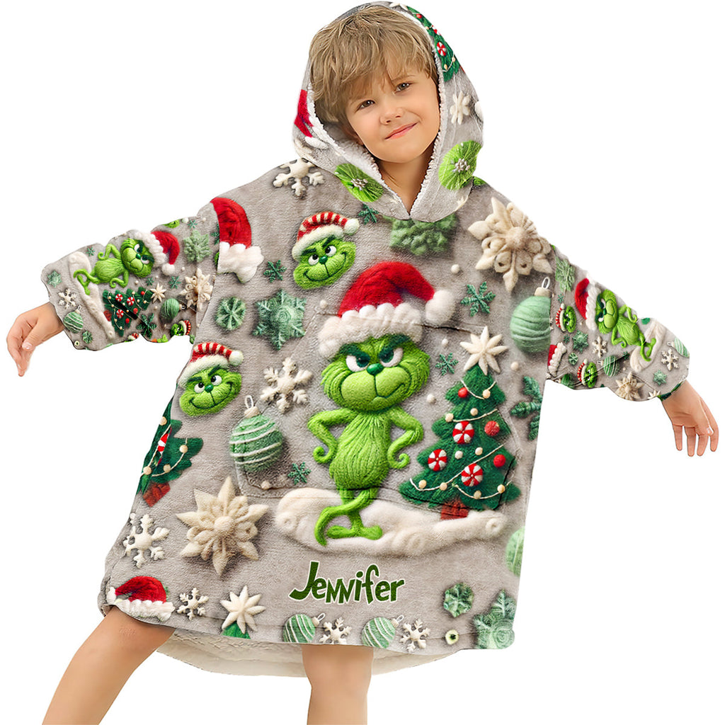 Personalized Grinchmas Blanket Hoodie Gift for Christmas Blanket Hoodie GradoCreations