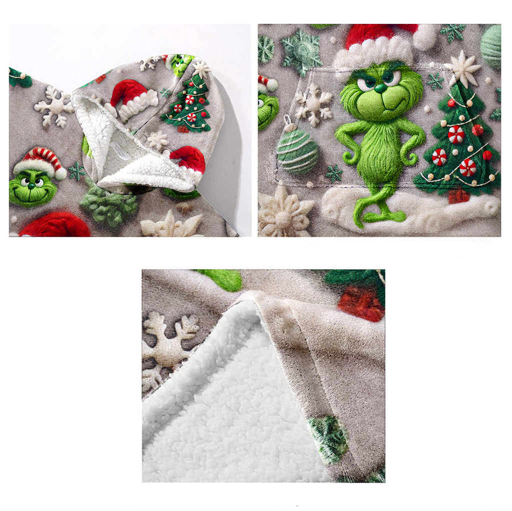 Personalized Grinchmas Blanket Hoodie Gift for Christmas Blanket Hoodie GradoCreations